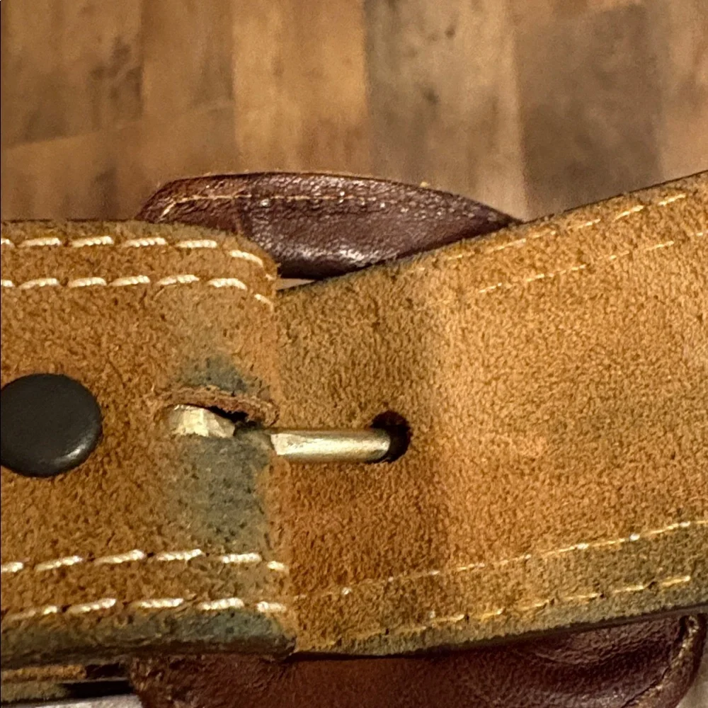 Justin Brand Tan Leather Belt with Camouflage Accent Size 34 Unisex Men or Women - Picture 10 of 13